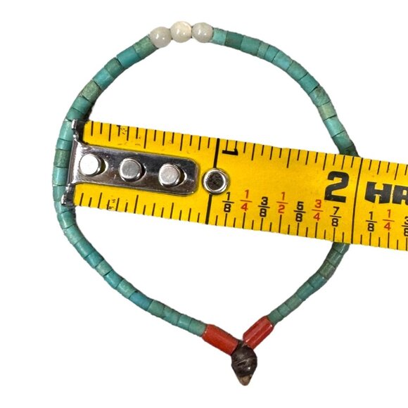 Turquoise Heishi Tube Bead Stretch Bracelet Handmade Southwest Artisan Design - Picture 5 of 6
